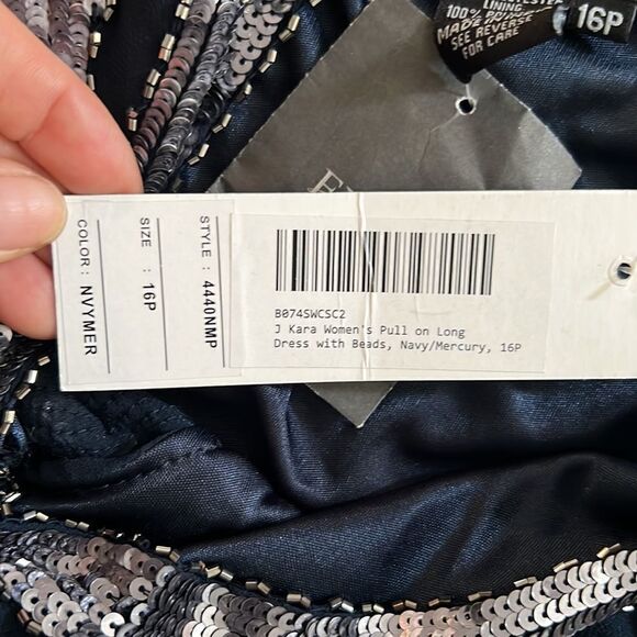 NWT J Kara Women's Plus Size Beaded Maxi Navy Mercury Dress Sz- 16P - Picture 5 of 15
